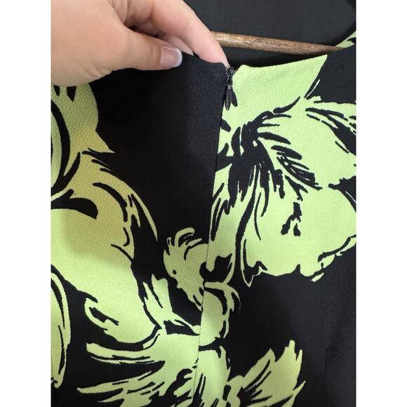 Maya Brooke Dress 18W Midi Tank Sheath Business Slit Stretch Lime Black Floral - Picture 4 of 6